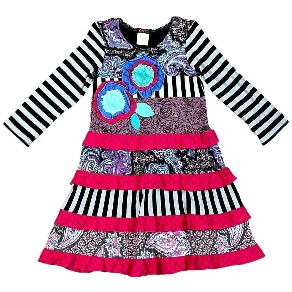 Zaza Couture Stripe Floral Paisley Long Sleeve Dress 4